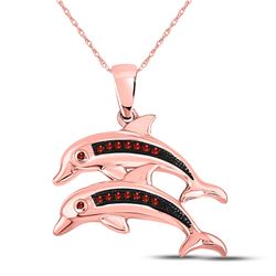 Round Red Color Enhanced Diamond Double Dolphin Pendant 1/20 Cttw 10kt Rose Gold