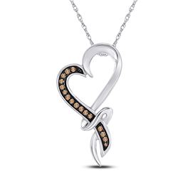 Round Brown Diamond Heart Pendant 1/10 Cttw 10kt White Gold