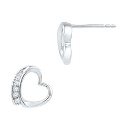 Diamond Heart Stud Earrings 1/10 Cttw 10kt White Gold