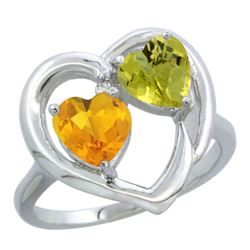 2.61 CTW Diamond, Citrine & Lemon Quartz Ring 14K White Gold - REF-33R5H