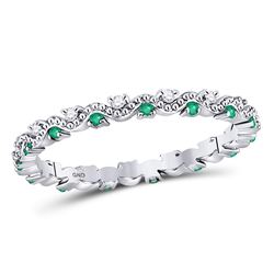 Round Emerald Diamond Eternity Stackable Band Ring 1/4 Cttw 10kt White Gold