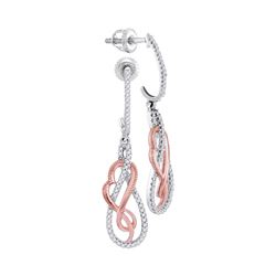 Diamond Rose-tone Heart Teardrop Dangle Earrings 1/3 Cttw 10kt White Gold