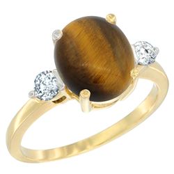 2.50 CTW Tiger Eye & Diamond Ring 10K Yellow Gold - REF-60H2M