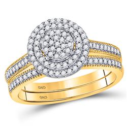 Diamond Cluster Milgrain Bridal Wedding Engagement Ring Band Set 1/3 Cttw 10kt Yellow Gold