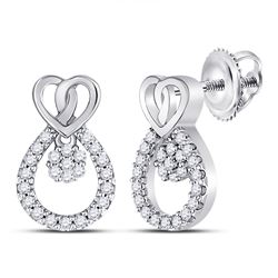 Diamond Heart Teardrop Dangle Stud Earrings 1/6 Cttw 10kt White Gold