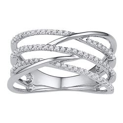 Diamond Triple Row Openwork Crossover Band Ring 1/3 Cttw 10kt White Gold