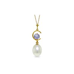 Genuine 4.5 ctw Pearl & Tanzanite Necklace 14KT Yellow Gold - REF-24M3T