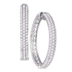 Diamond Luxury 1" Hoop Earrings 4.00 Cttw 10kt White Gold