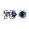 Image 1 : Round Blue Color Enhanced Diamond Cluster Stud Screwback Earrings 1/4 Cttw 14k White Gold
