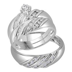 His & Hers Diamond Round Matching Bridal Wedding Ring Band Set 1/4 Cttw 14kt White Gold