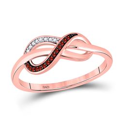 Round Red Color Enhanced Diamond Infinity Ring 1/20 Cttw 10kt Rose Gold