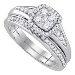 Diamond Halo Bridal Wedding Engagement Ring Band Set 5/8 Cttw 14kt White Gold