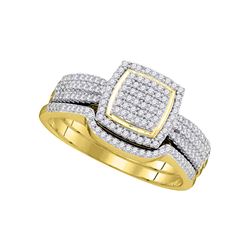 Diamond Square Cluster Bridal Wedding Engagement Ring Band Set 1/2 Cttw 10kt Yellow Gold