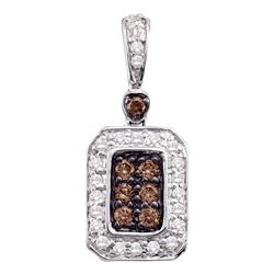 Round Brown Diamond Rectangle Cluster Pendant 1/4 Cttw 10kt White Gold