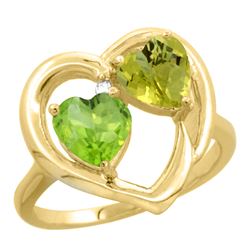 2.61 CTW Diamond, Peridot & Lemon Quartz Ring 14K Yellow Gold - REF-33M5A