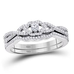 Diamond Bridal Wedding Engagement Ring Band Set Slender 1/3 Cttw 10k White Gold