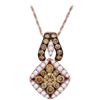 Image 1 : Round Brown Diamond Diagonal Square Cluster Pendant 5/8 Cttw 14kt Rose Gold