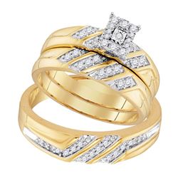 His & Hers Diamond Solitaire Matching Bridal Wedding Ring Band Set 3/8 Cttw 10kt Yellow Gold