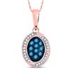 Image 1 : Round Blue Color Enhanced Diamond Oval Pendant 1/3 Cttw 10kt Rose Gold