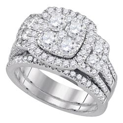 Diamond Cluster Bridal Wedding Engagement Ring Band Set 2.00 Cttw 14kt White Gold