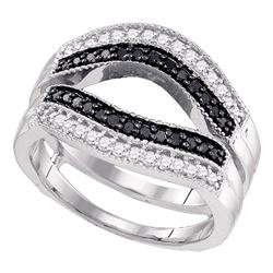 Round Black Color Enhanced Diamond Ring Guard Wrap Solitaire Enhancer 1/2 Cttw 10kt White Gold
