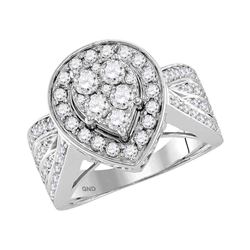 Diamond Teardrop Cluster Bridal Wedding Engagement Ring 1-1/2 Cttw 14kt White Gold