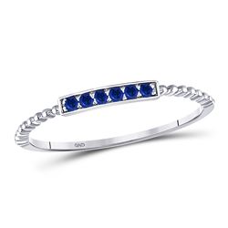 Round Blue Sapphire Beaded Stackable Band Ring 1/20 Cttw 10kt White Gold