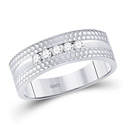 Mens Diamond Single Row Hammered Wedding Band Ring 1/4 Cttw 10kt White Gold