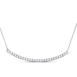 Diamond Curved Single Row Bar Necklace 1.00 Cttw 14kt White Gold