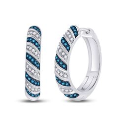 Round Blue Color Enhanced Diamond Hoop Earrings 3/8 Cttw 10kt White Gold