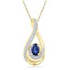 Image 1 : Oval Lab-Created Blue Sapphire Solitaire Diamond Pendant .02 Cttw 10kt Yellow Gold