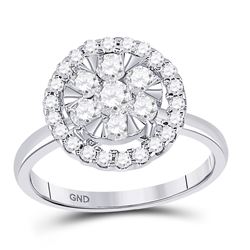 Diamond Halo Flower Cluster Ring 7/8 Cttw 14kt White Gold