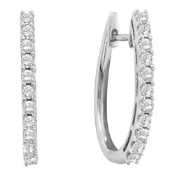 Diamond Single Row Hoop Earrings 1.00 Cttw 14kt White Gold