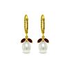 Image 1 : Genuine 9 ctw Garnet & Pearl Earrings 14KT Yellow Gold - REF-39Z3N