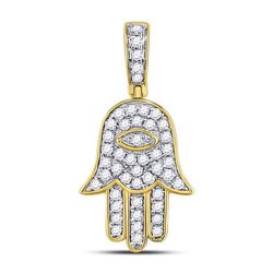 Mens Diamond Hamsa Hand of Fathima Charm Pendant 1/4 Cttw 10kt Yellow Gold