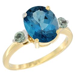 2.64 CTW London Blue Topaz & Green Sapphire Ring 10K Yellow Gold - REF-25N3Y