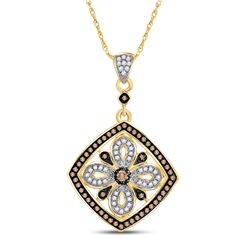 Round Brown Diamond Square Pendant 3/8 Cttw 14kt Yellow Gold