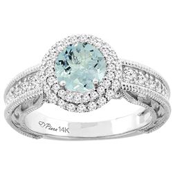 1.20 CTW Aquamarine & Diamond Ring 14K White Gold - REF-88V5R