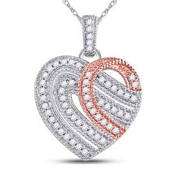 Diamond Heart Milgrain Stripe Pendant 1/5 Cttw 10kt Two-tone Gold