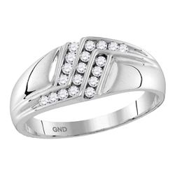 Mens Diamond Triple Row Polished Band Ring 1/4 Cttw 10kt White Gold