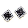 Image 1 : Round Black Color Enhanced Diamond Square Cluster Earrings 1/4 Cttw 14kt Yellow Gold