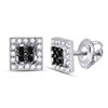 Image 1 : Round Black Color Enhanced Diamond Square Cluster Screwback Earrings 1/3 Cttw 10kt White Gold