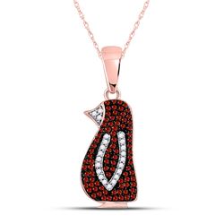 Round Red Color Enhanced Diamond Penguin Bird Pendant 1/4 Cttw 10kt Rose Gold