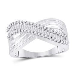 Round Baguette Diamond Strand Crossover Band Ring 1/2 Cttw 10kt White Gold