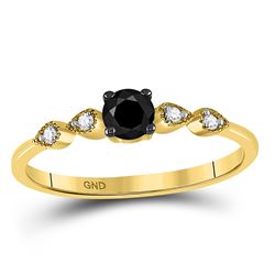 Round Black Color Enhanced Diamond Solitaire Bridal Wedding Engagement Ring 1/3 Cttw 10kt Yellow Gol