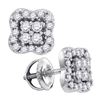 Image 1 : Diamond Square-shape Cluster Stud Screwback Earrings 1/2 Cttw 14k White Gold