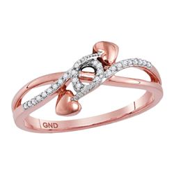 Diamond Double Heart Crossover Band Ring 1/12 Cttw 10kt Rose Gold