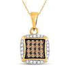 Image 1 : Round Brown Diamond Square Cluster Pendant 1/4 Cttw 10kt Yellow Gold