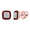 Image 1 : Round Red Color Enhanced Diamond Square Cluster Screwback Earrings 1/5 Cttw 10kt Rose Gold