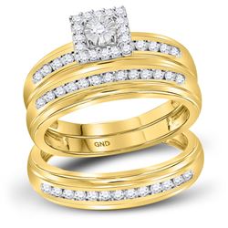 His & Hers Diamond Solitaire Matching Bridal Wedding Ring Band Set 1/2 Cttw 10kt Yellow Gold